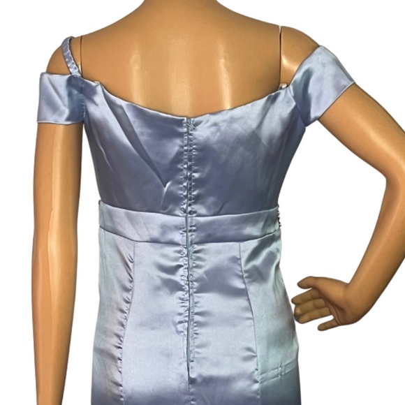 Ice Blue Off Shoulder Mermaid Homecoming Prom Dress - Picture 5 of 9